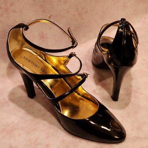 Women's Black Patent-Leather Heels Strappy Shiny Size 10 Shoes NEW in box